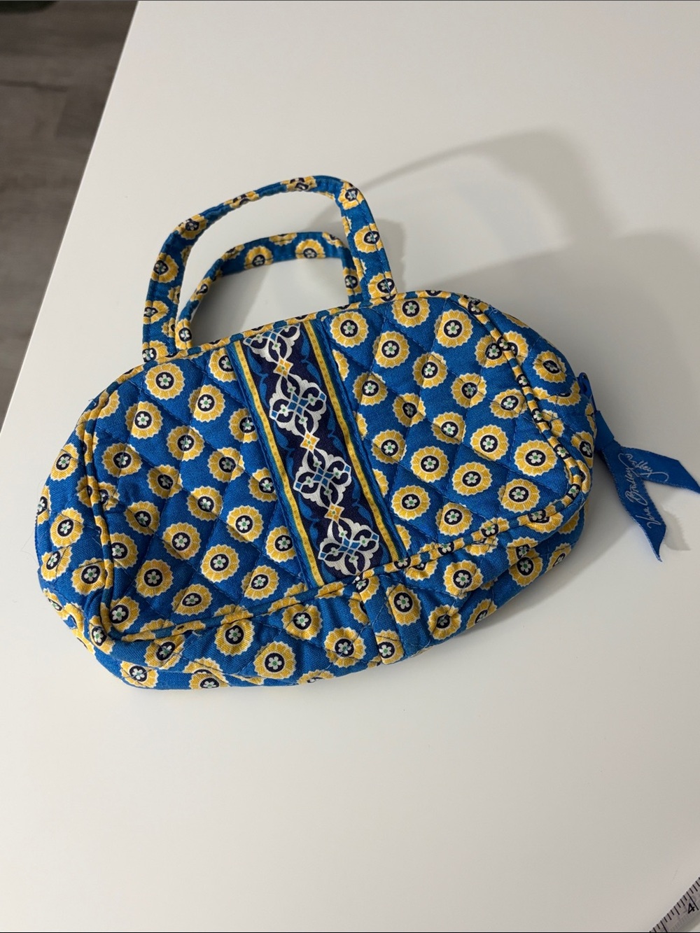 Vera Bradley Blue & Yellow Quilted Floral Handle Cosmetic Case